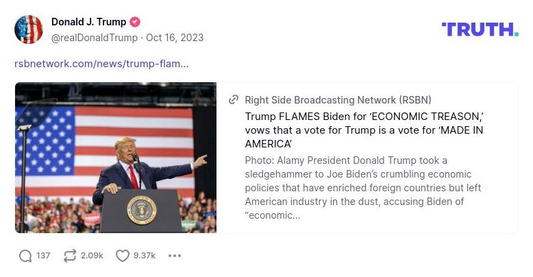 Post image from Donald Trump