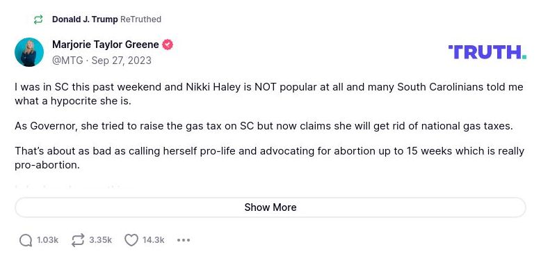 Post image from Donald Trump