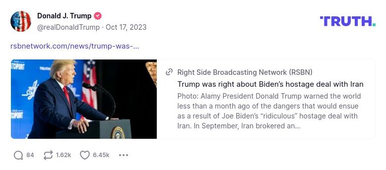 Post preview from Donald Trump