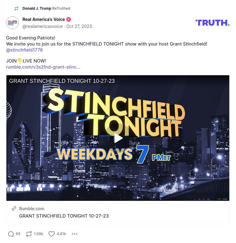 Post image from Donald Trump