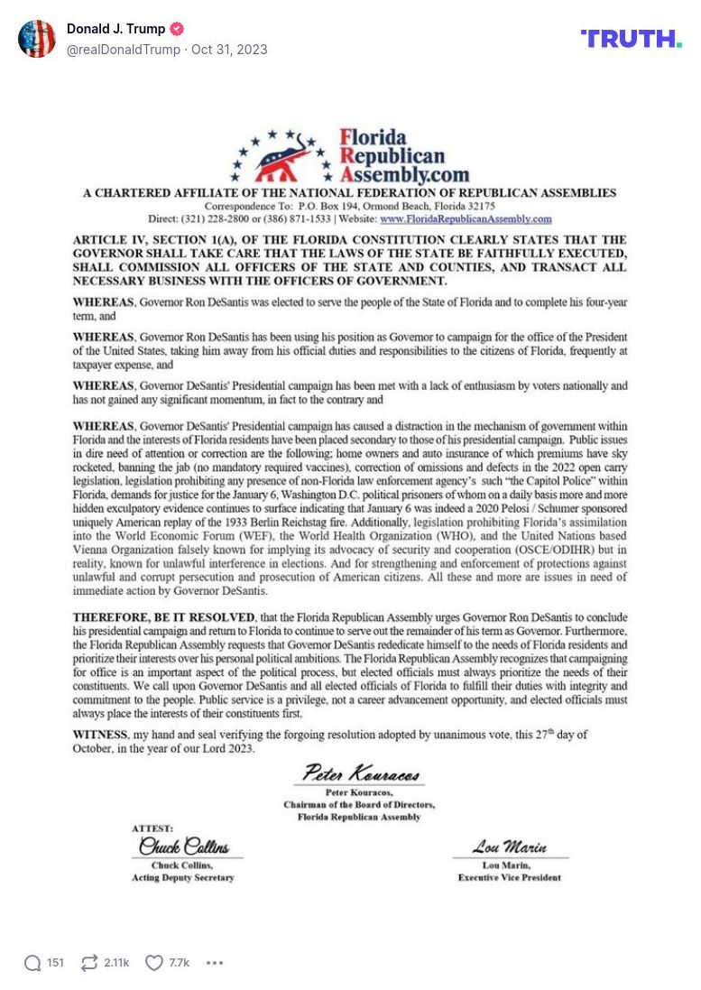 Post image from Donald Trump