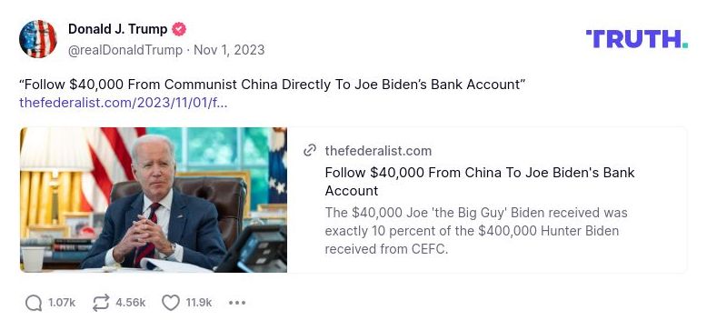 Post preview from Donald Trump