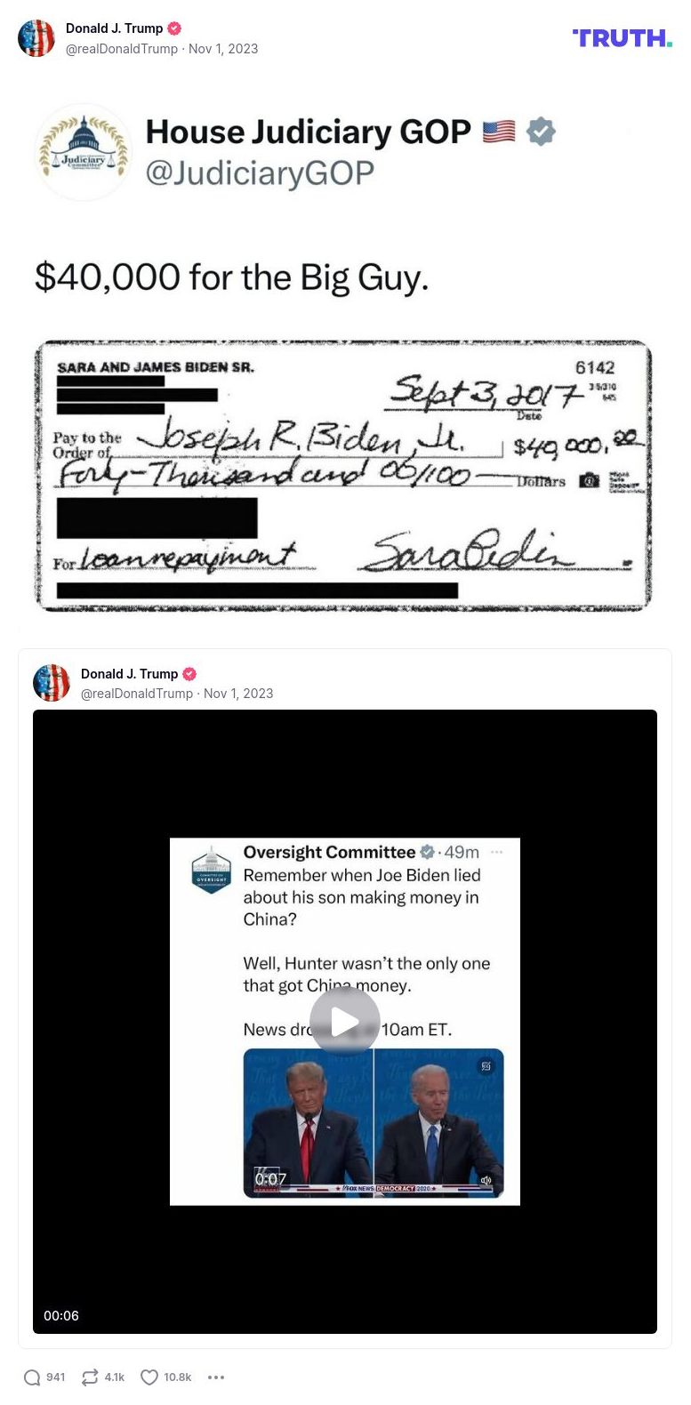 Post image from Donald Trump