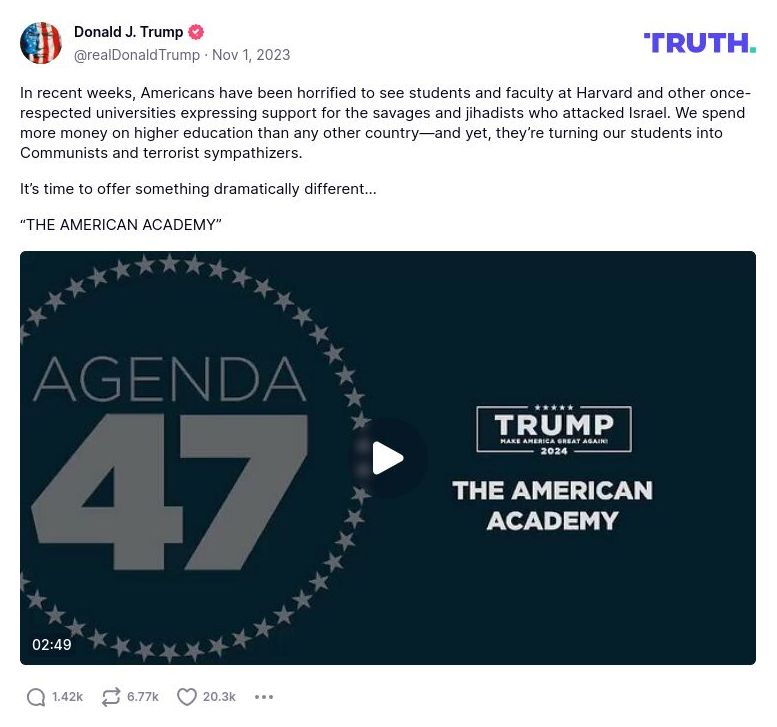 Post preview from Donald Trump