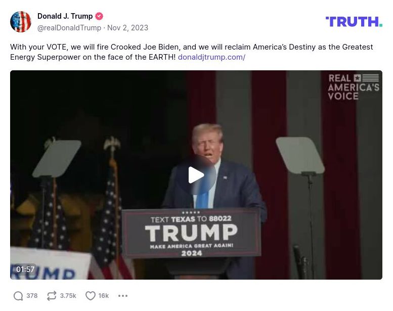 Post image from Donald Trump