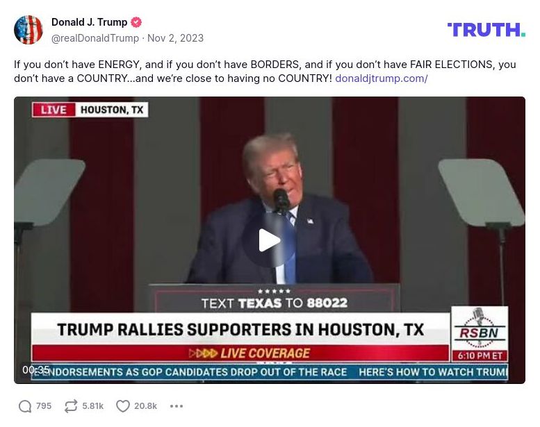 Post image from Donald Trump