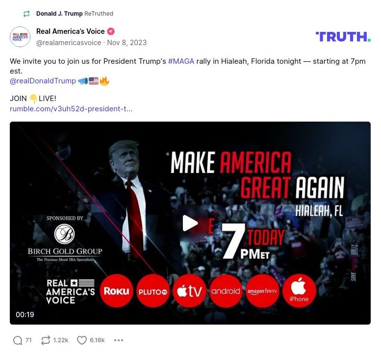 Post image from Donald Trump