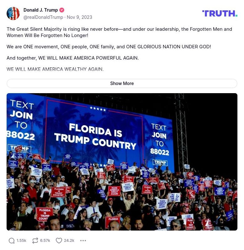 Post image from Donald Trump