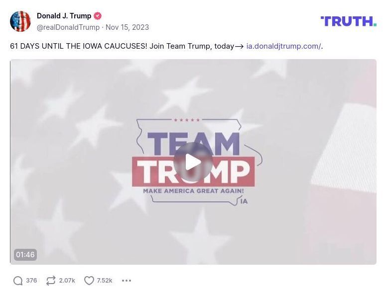 Post image from Donald Trump