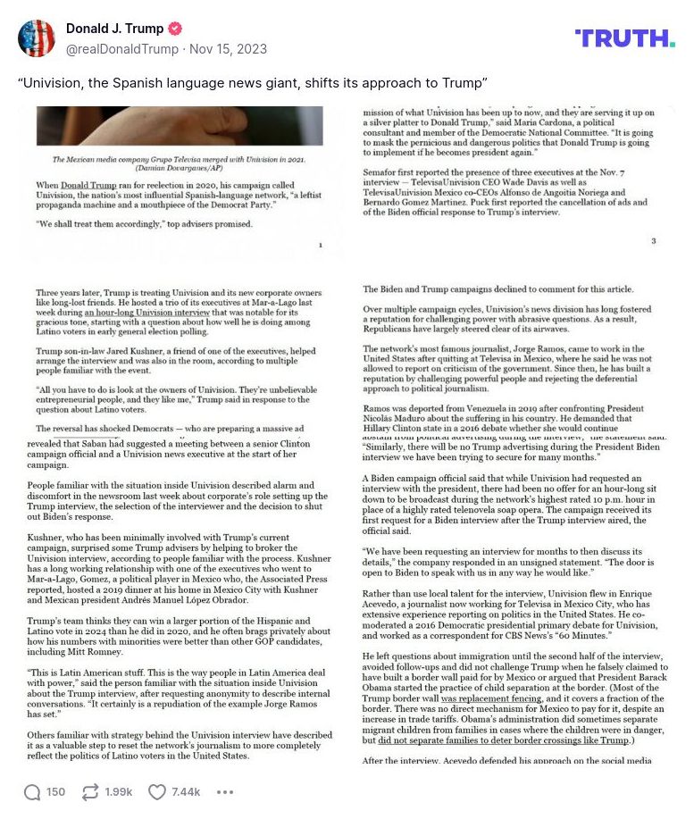 Post image from Donald Trump