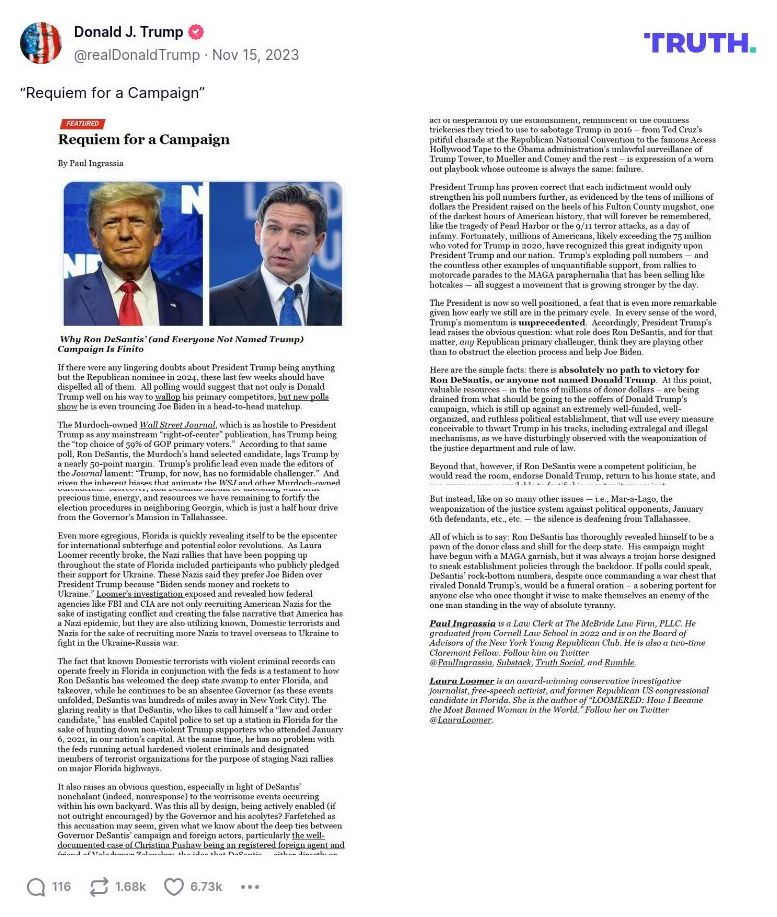 Post image from Donald Trump