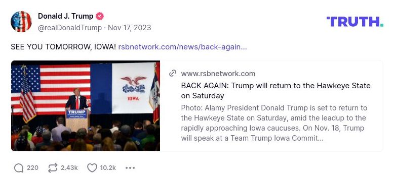 Post image from Donald Trump