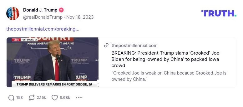 Post preview from Donald Trump