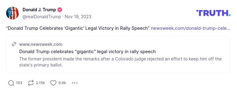 Post image from Donald Trump