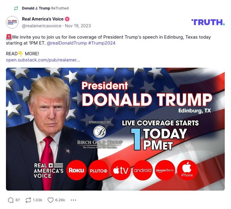 Post image from Donald Trump