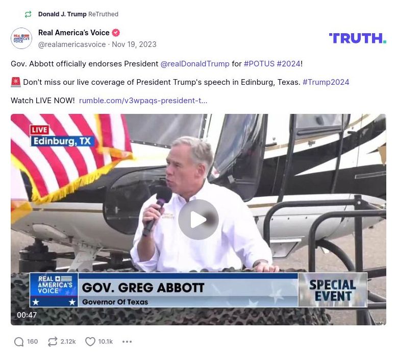 Post image from Donald Trump