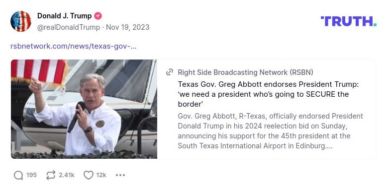 Post image from Donald Trump