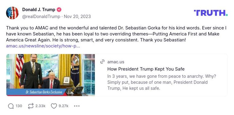 Post image from Donald Trump