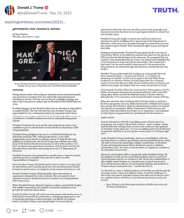 Post image from Donald Trump