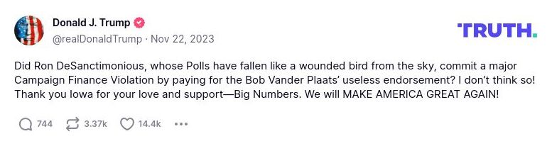 Post image from Donald Trump