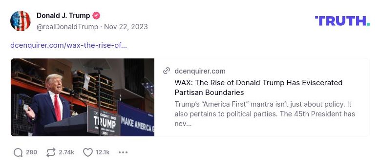 Post image from Donald Trump