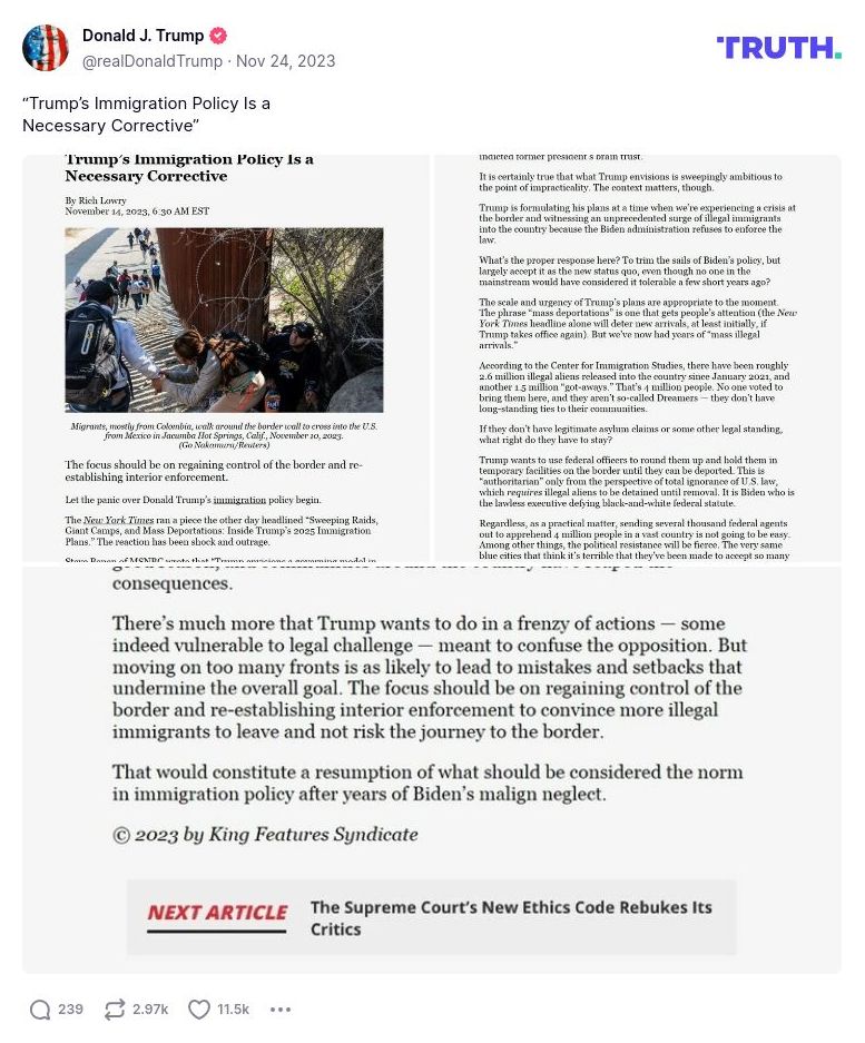 Post preview from Donald Trump