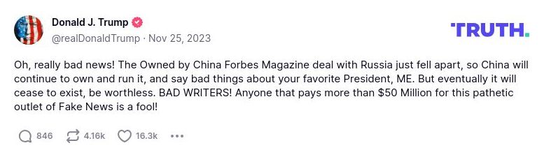 Post preview from Donald Trump