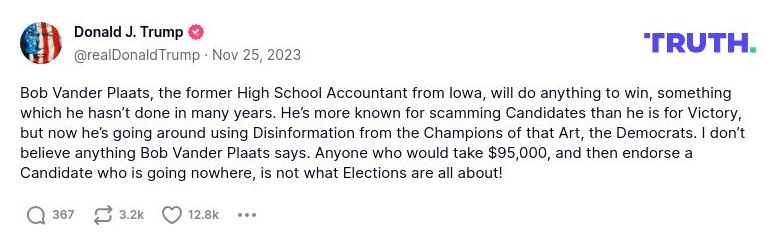 Post image from Donald Trump