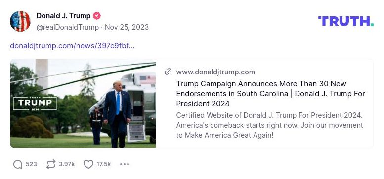 Post image from Donald Trump