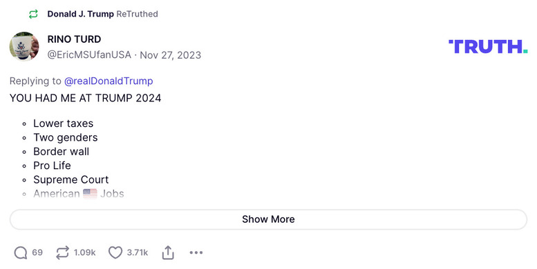 Post preview from Donald Trump