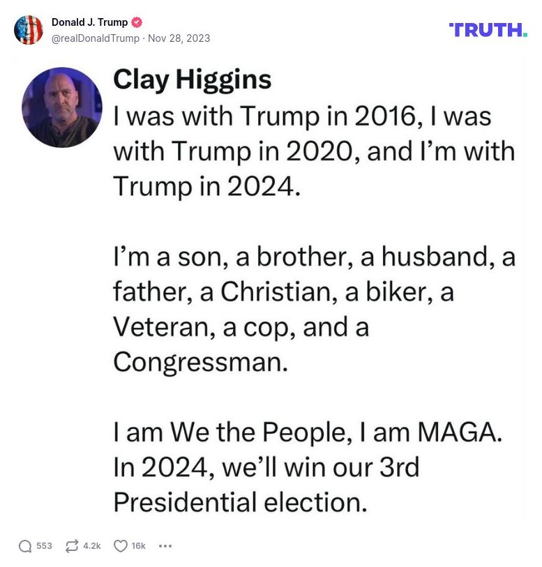 Post image from Donald Trump