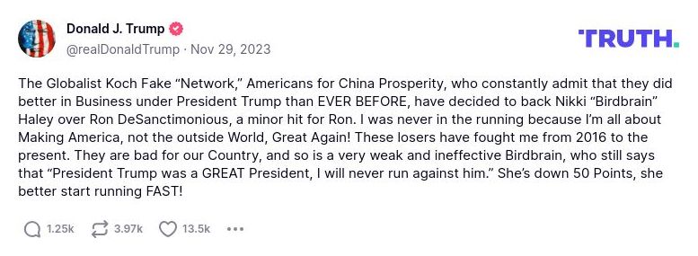 Post preview from Donald Trump