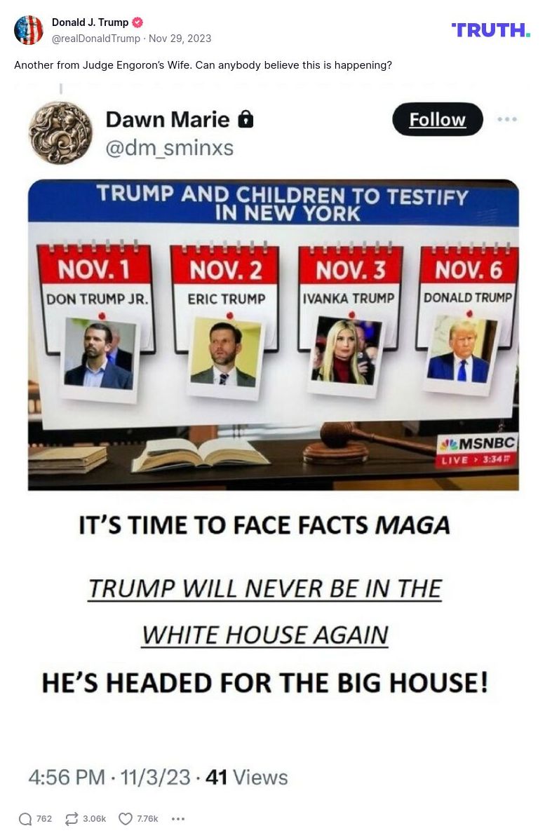 Post image from Donald Trump