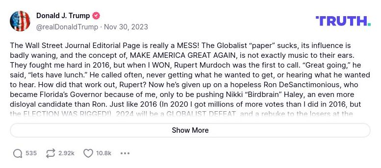 Post image from Donald Trump