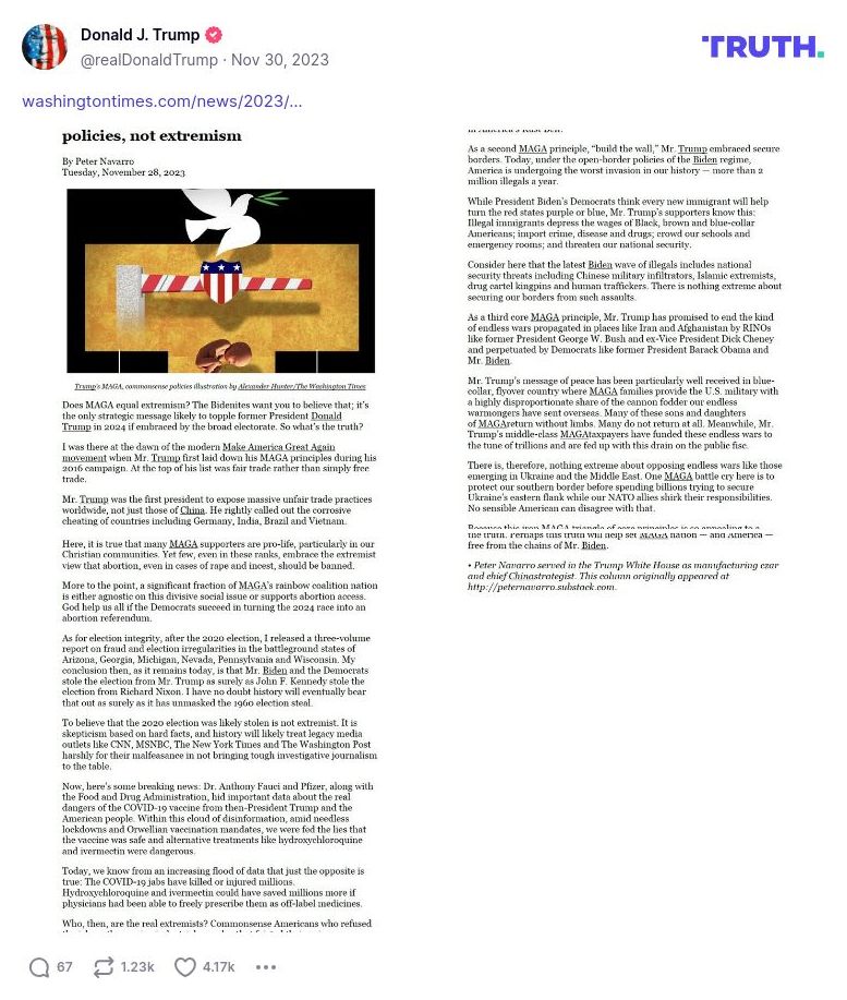 Post image from Donald Trump