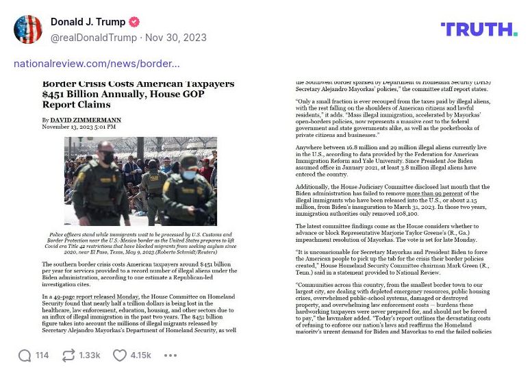 Post image from Donald Trump