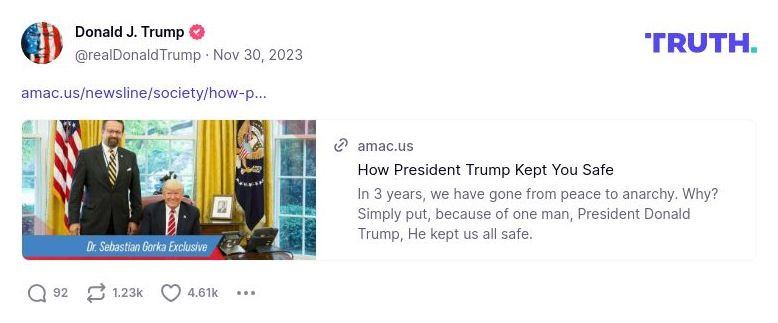 Post image from Donald Trump