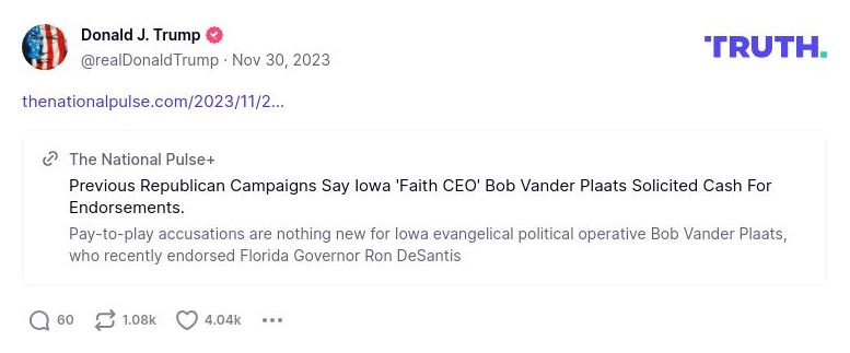 Post image from Donald Trump