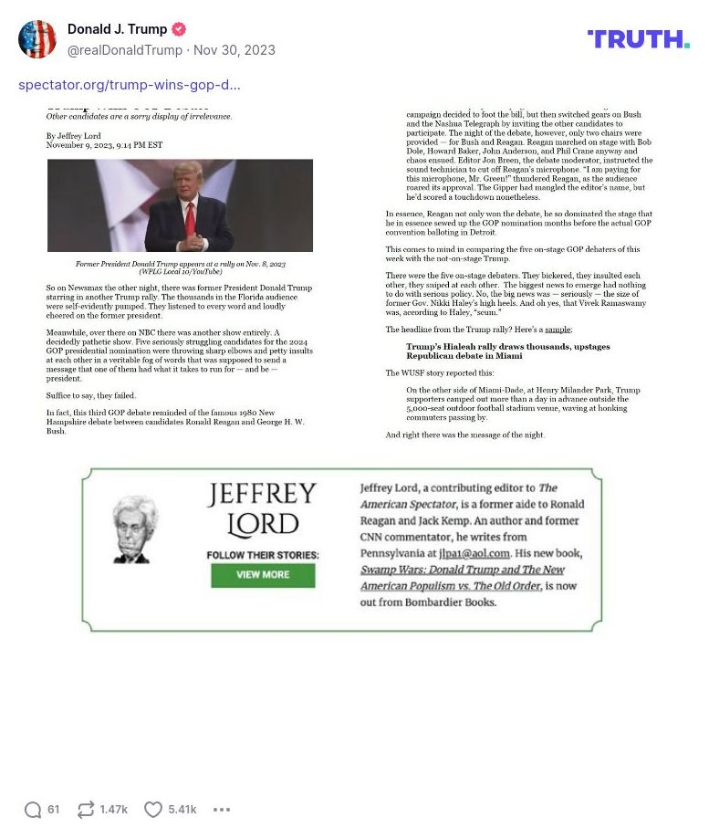 Post image from Donald Trump