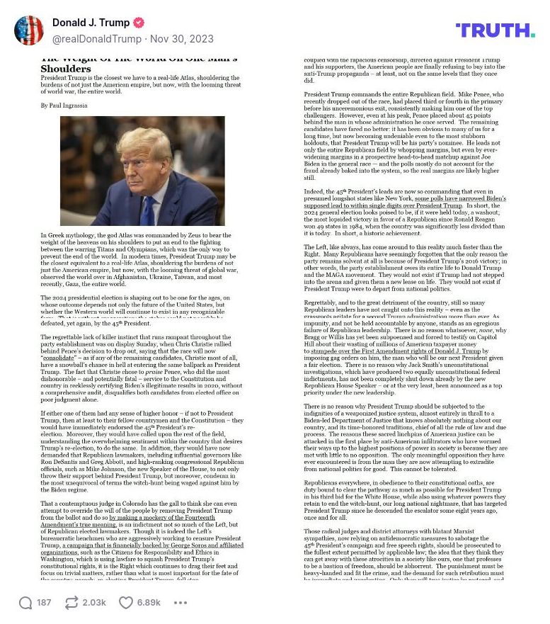 Post image from Donald Trump