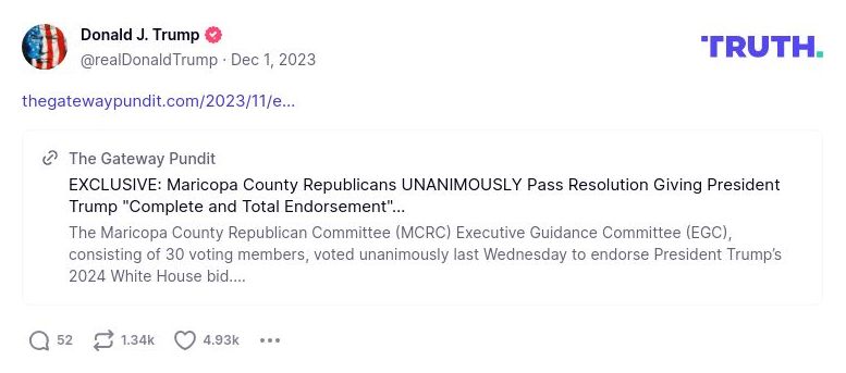 Post image from Donald Trump