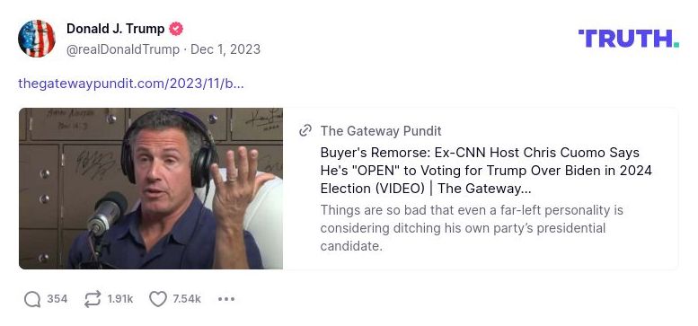 Post preview from Donald Trump