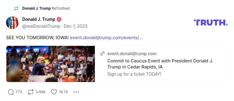 Post image from Donald Trump