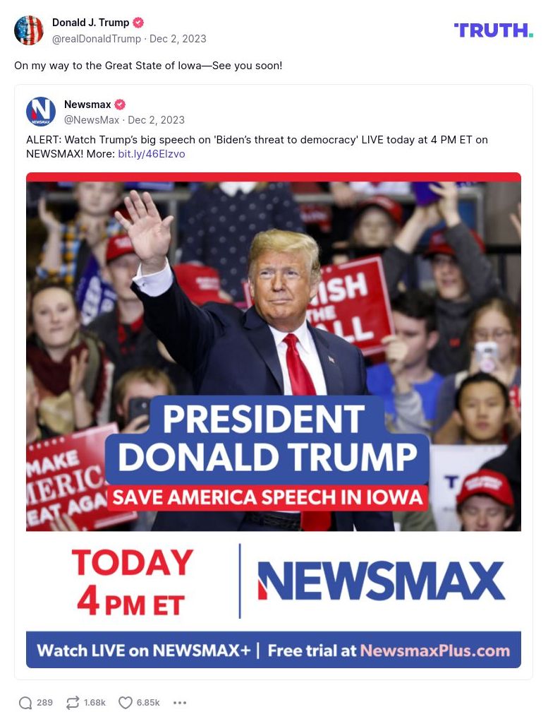 Post image from Donald Trump