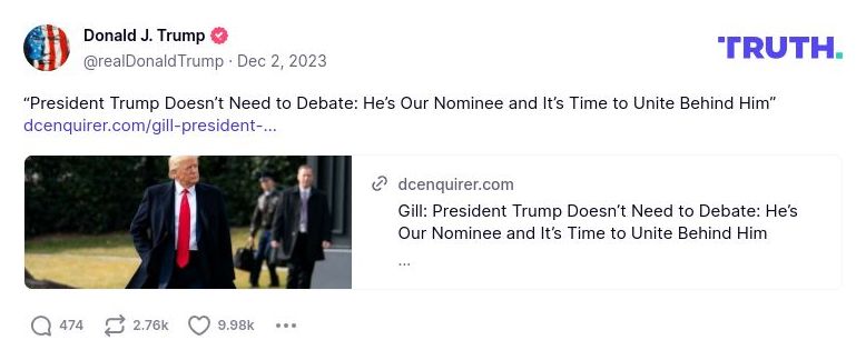 Post image from Donald Trump