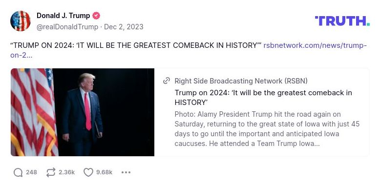 Post image from Donald Trump