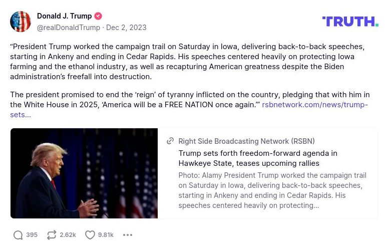 Post image from Donald Trump