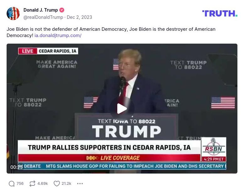 Post image from Donald Trump