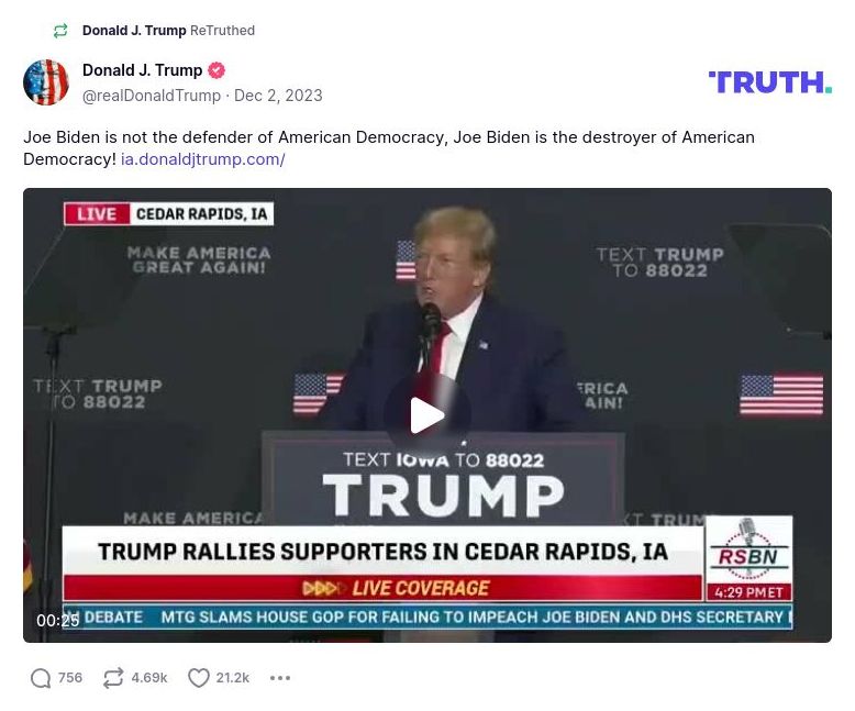 Post image from Donald Trump