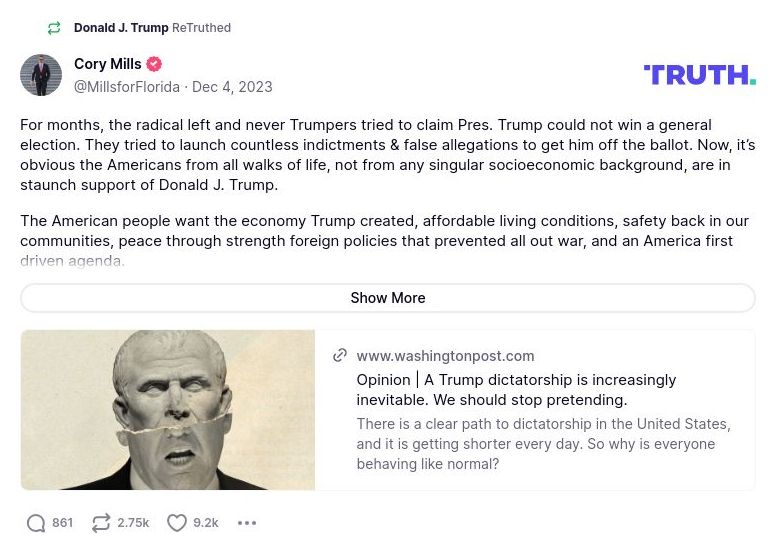 Post image from Donald Trump